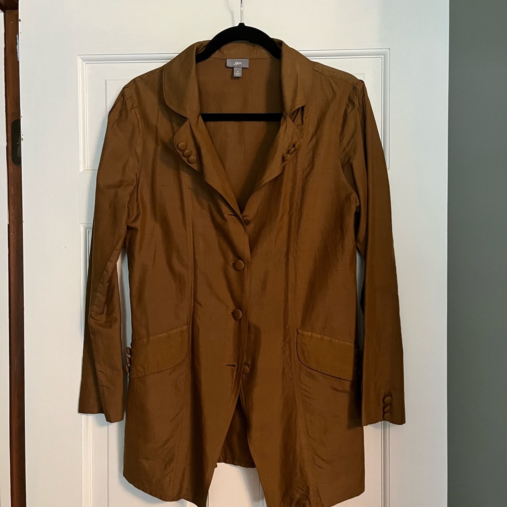 J Jill Jacket Womens Small Silk Lightweight Bronze Button Up Fitted Pockets